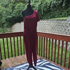 SHEIN Burgundy One-Shoulder Jumpsuit